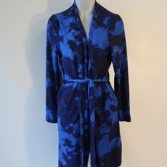 Womens Bumble Bella by Jill Martin Blue Navy Watercolor Print Jersey Spa Robe M - Picture 2 of 10